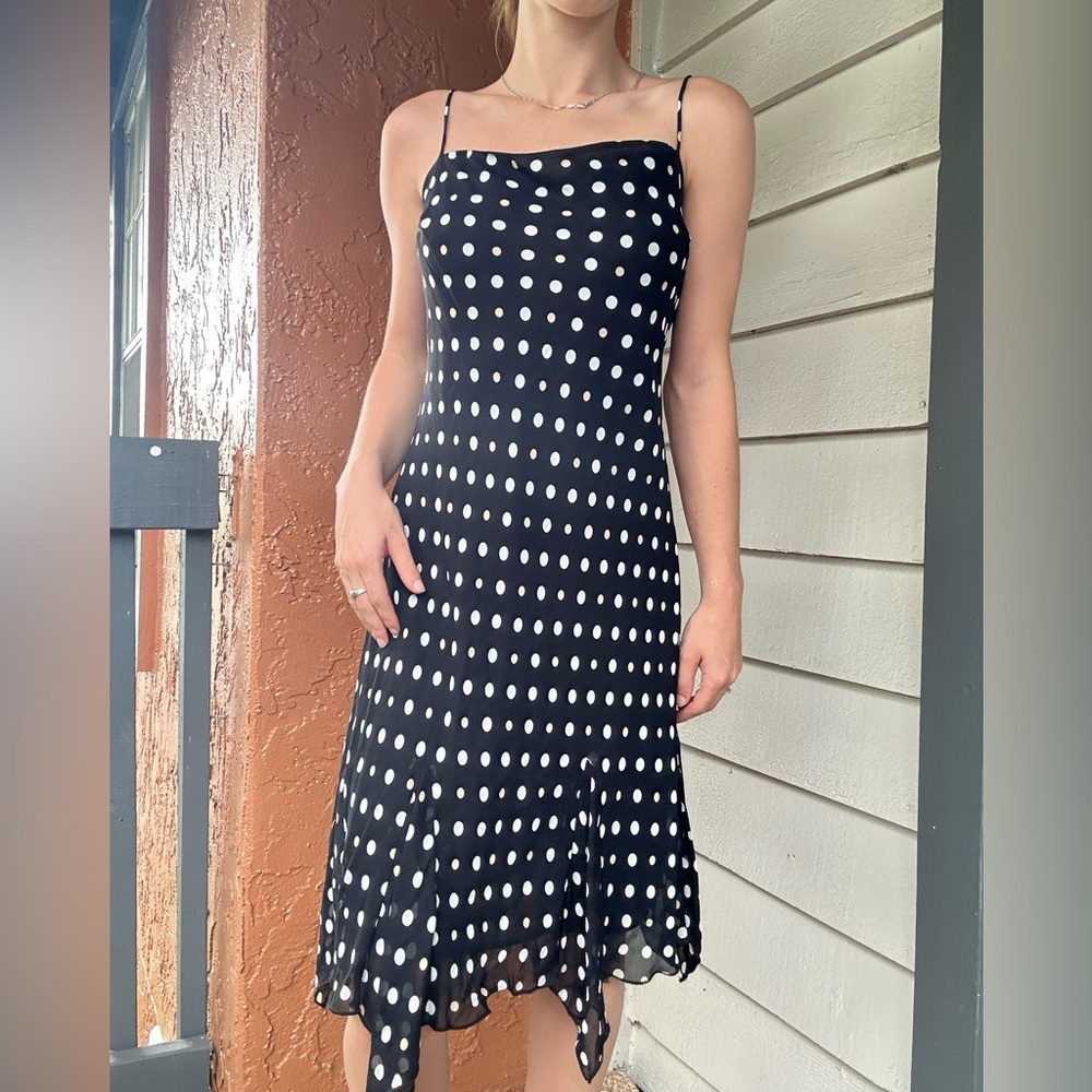 American Vintage 80’s 90’s Polka Dot Asymmetrical Trim Old Money Suburban
